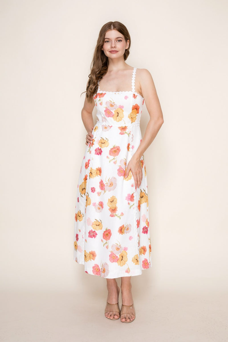 Floral Dress with Contrast Lace Trim – BUCHANAN