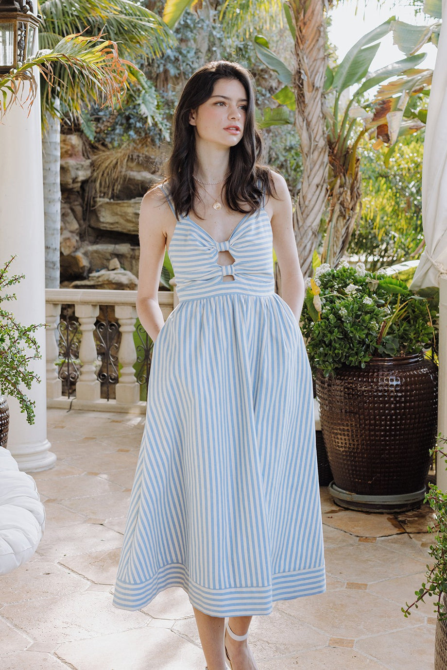 Stripe Midi Dress with a Sweet Ribbon Bust BUCHANAN Stripe Midi Dress with a Sweet Ribbon Bust BUCHANAN