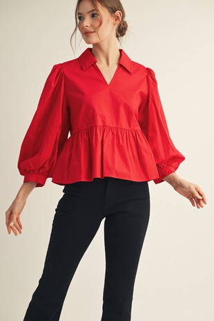 Acka Flower Peplum Blouse acka balloon peplum tops acka balloon 
