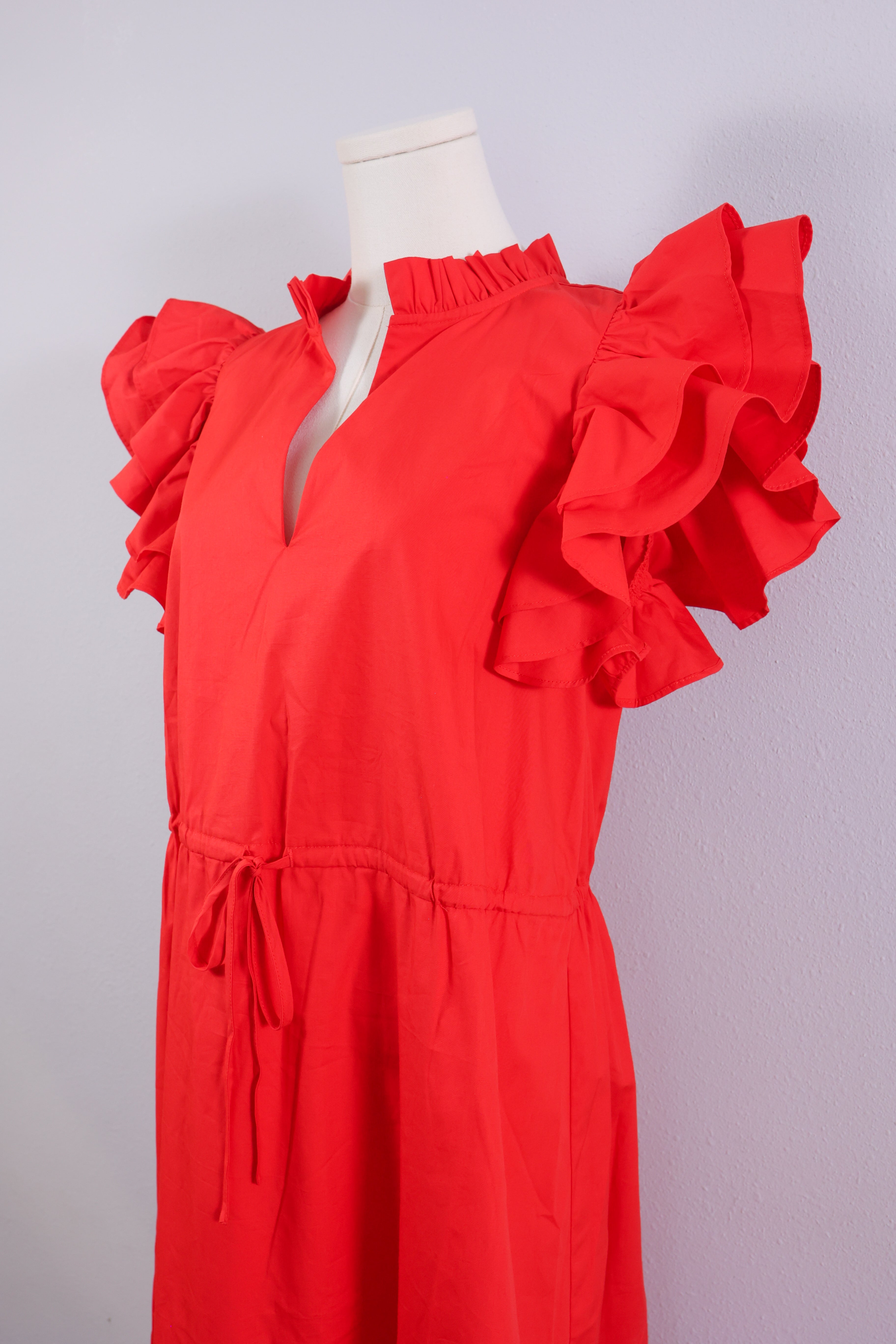 Red Ruffle Midi Dress – BUCHANAN Red Ruffle Midi Dress – BUCHANAN