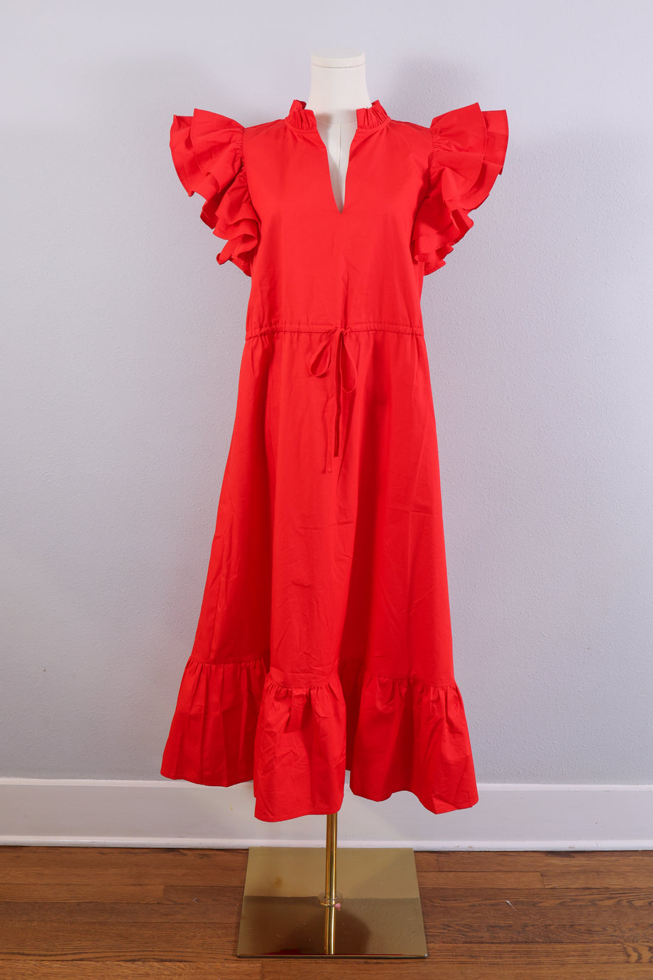 knee length dresses for ladies Red Ruffle Sleeve Briar Midi Dress by Timeless London Large main image 1